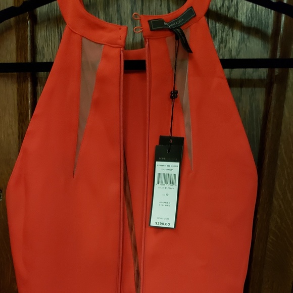 NWT BCBG MAXAZRIA Mesh-blocked Red Halter Dress - Picture 6 of 7